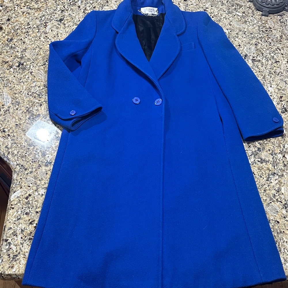 Elegant Vintage Blue Double-Breasted Wool Pea Coat - Picture 4 of 13